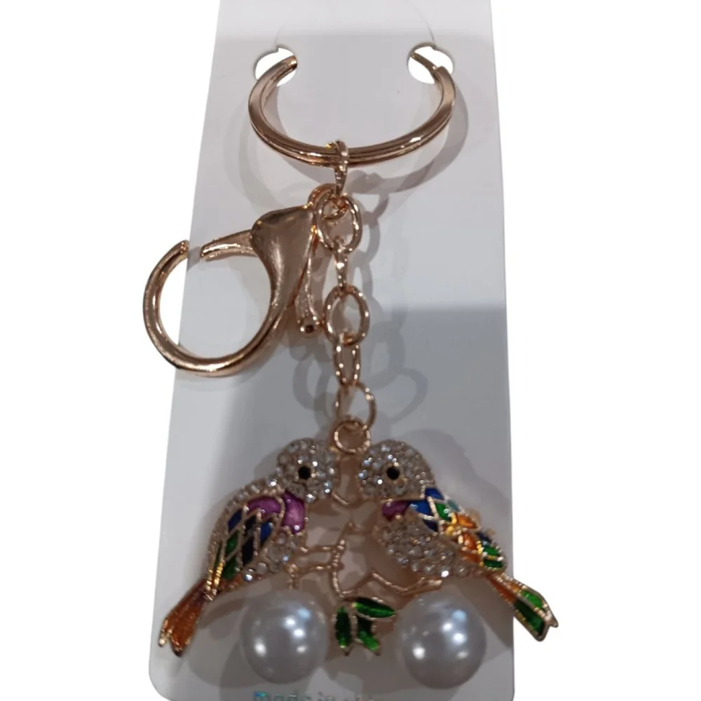 Two Love Birds Sitting in a Tree K-I-S-S-I-N-G! Rhinestone Keychain Purse Charm